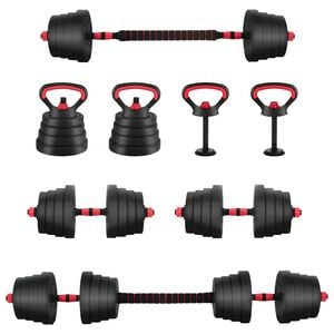 vidaXL Zestaw Hantli Barbell Kettlebell 4 w 1 30 kg Czarny i czerwony